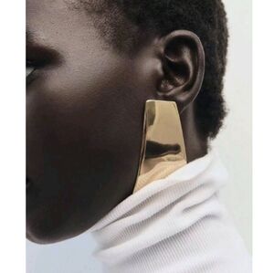 NEW! Anthropologie Luxury Abstract Minimalist Large Rectangle Flat Gold Earrings